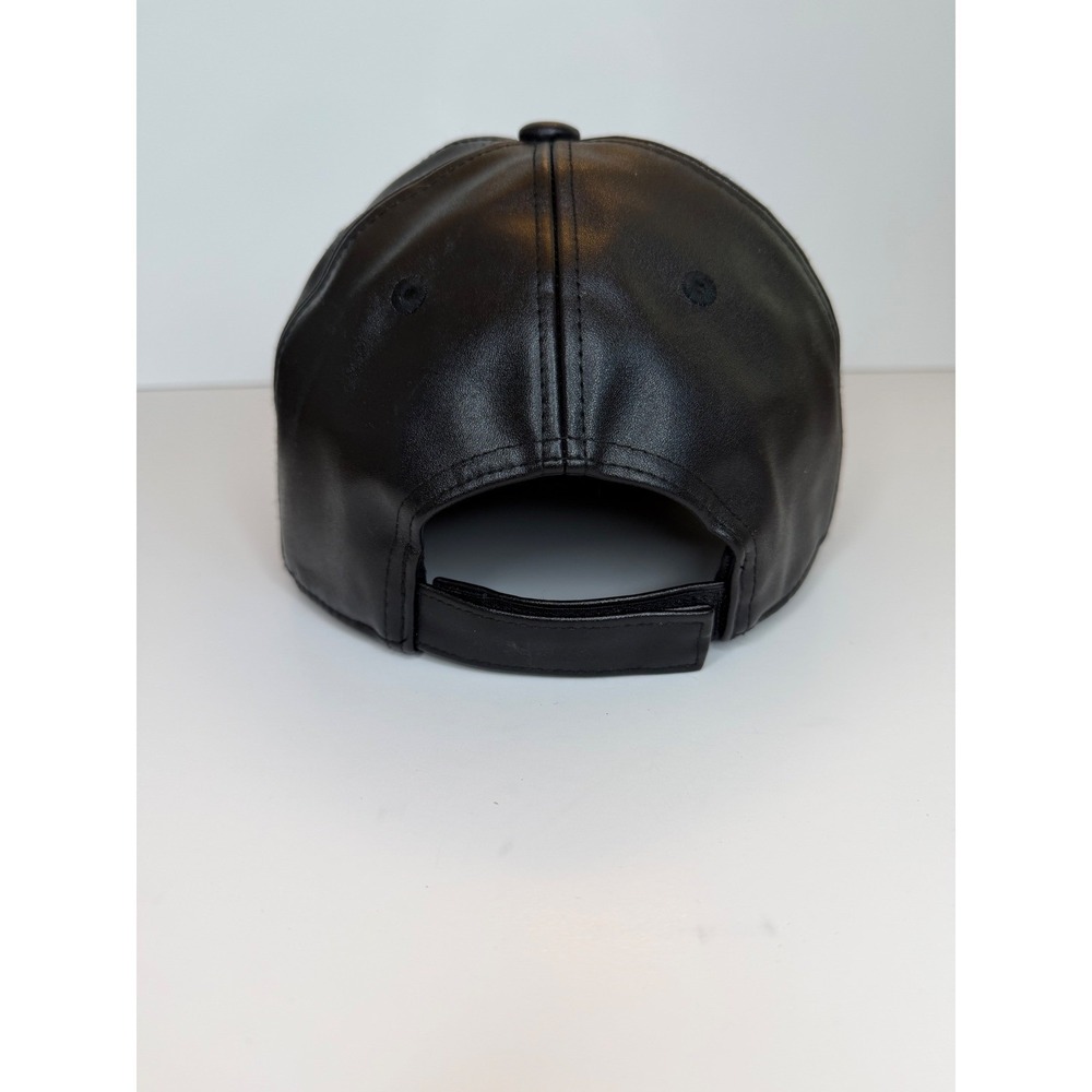 Telfar Logo Embossed Hat Black Vegan Faux Leather Adjustable Hat Baseball Cap - Picture 4 of 9